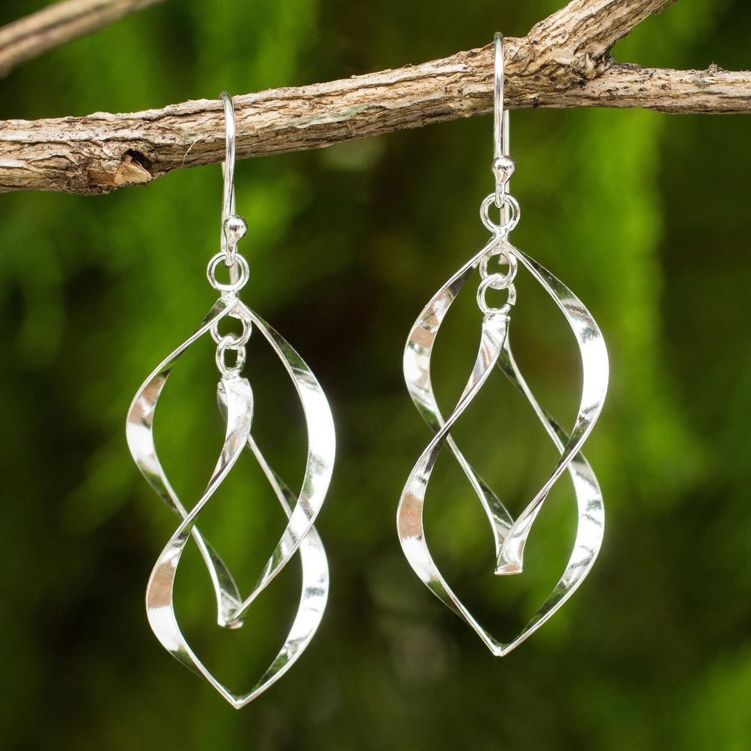 Sterling Silver Dangle Earrings - Linking Leaves