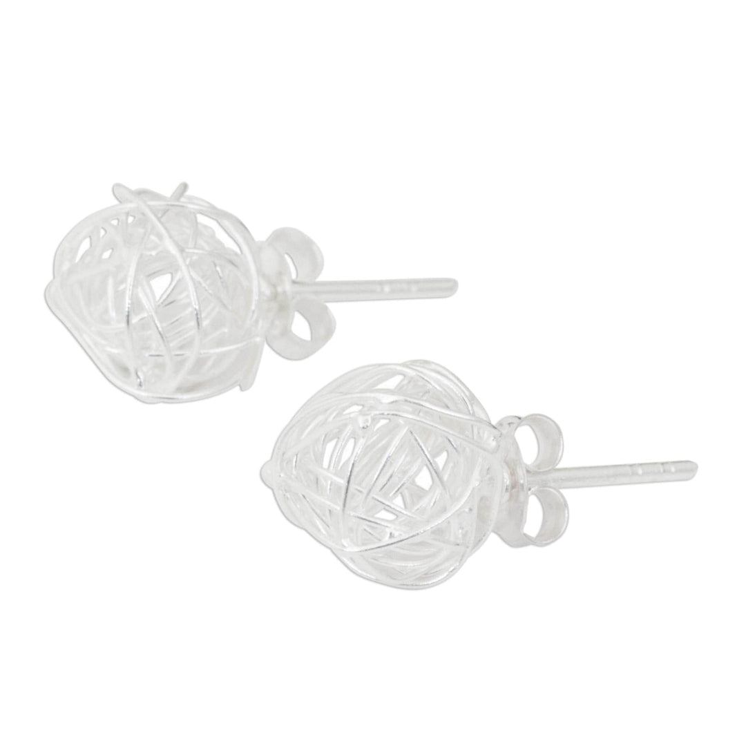 Handmade Abstract Sterling Silver Stud Earrings - Free Line