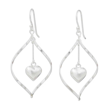Heart Themed Sterling Silver 925 Dangle Earrings - Heart Pendulum