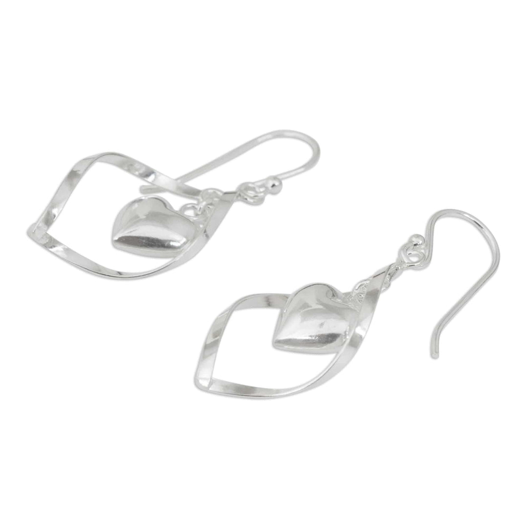 Sterling Silver 925 Heart Motif Dangle Earrings - Captive Heart