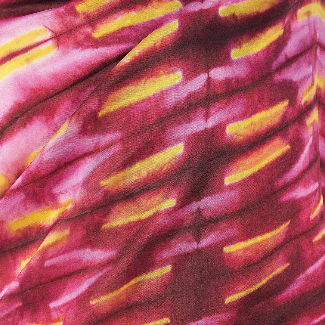 Hand Woven Red Pink and Yellow Tie Dyed Silk Shawl - Mekong River