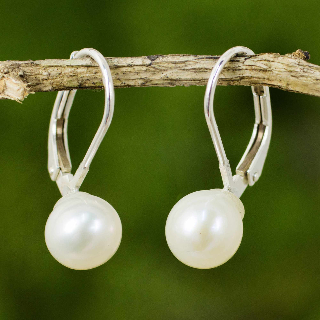 Cultured Pearl Drop Earrings High Polish from Thailand - Pure Lily