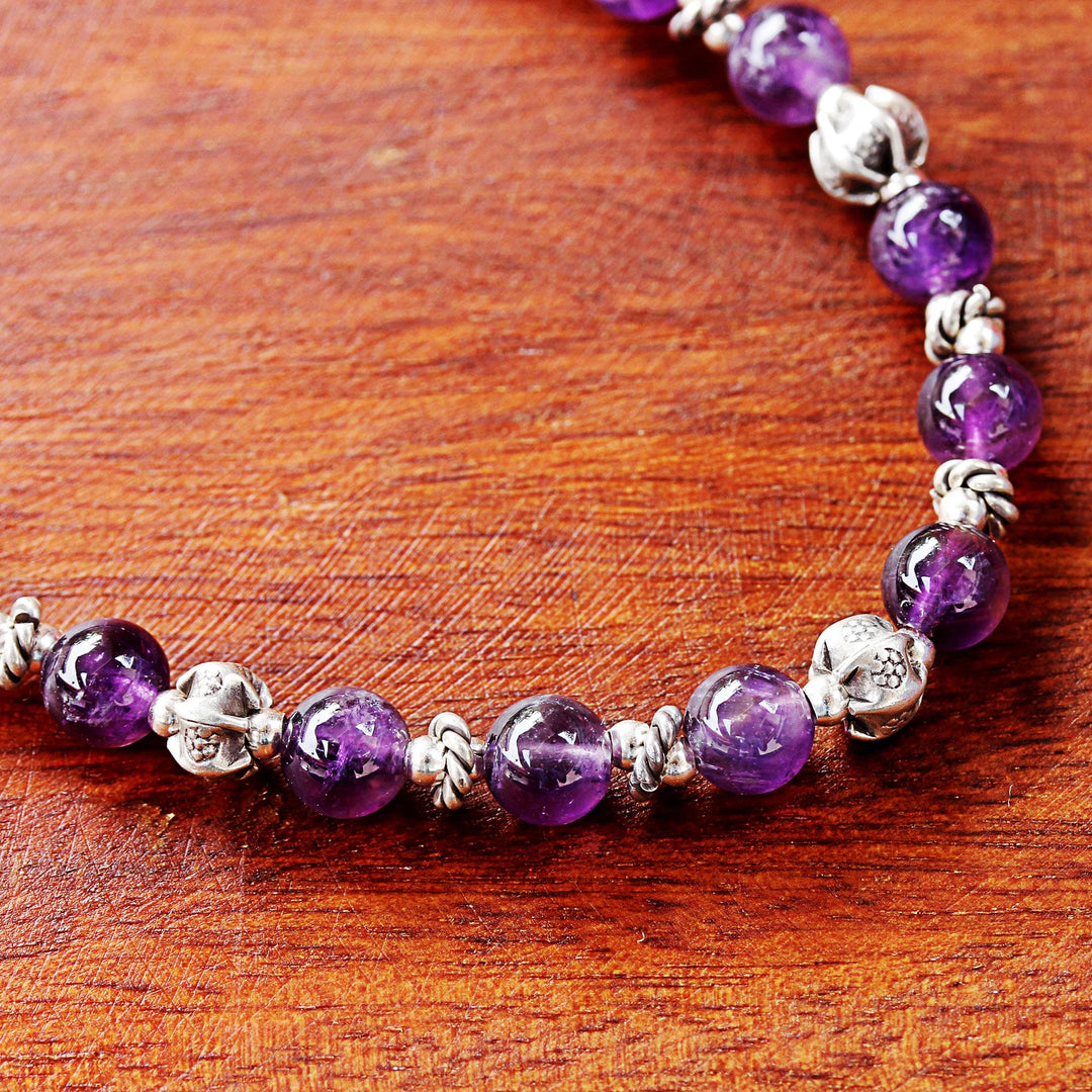 Amethyst and 950 Silver Beaded Necklace from Thailand - Simple Grace
