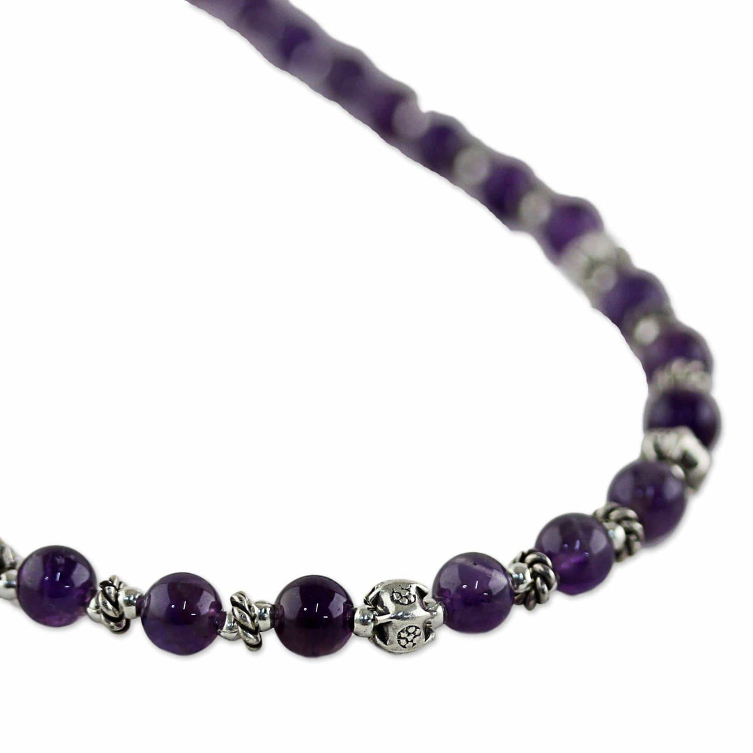 Amethyst and 950 Silver Beaded Necklace from Thailand - Simple Grace