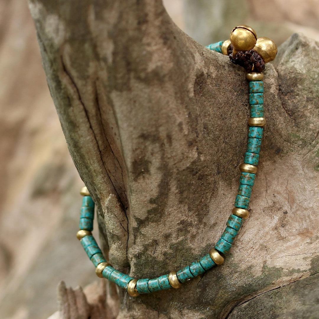 Brass and Reconstituted Turquoise Thai Beaded Bracelet - Temple of Love