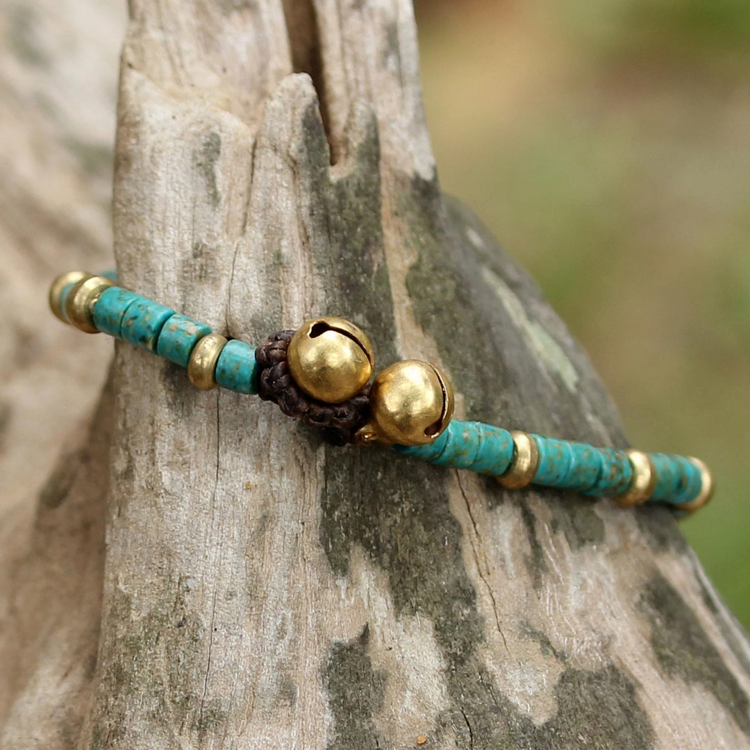 Brass and Reconstituted Turquoise Thai Beaded Bracelet - Temple of Love