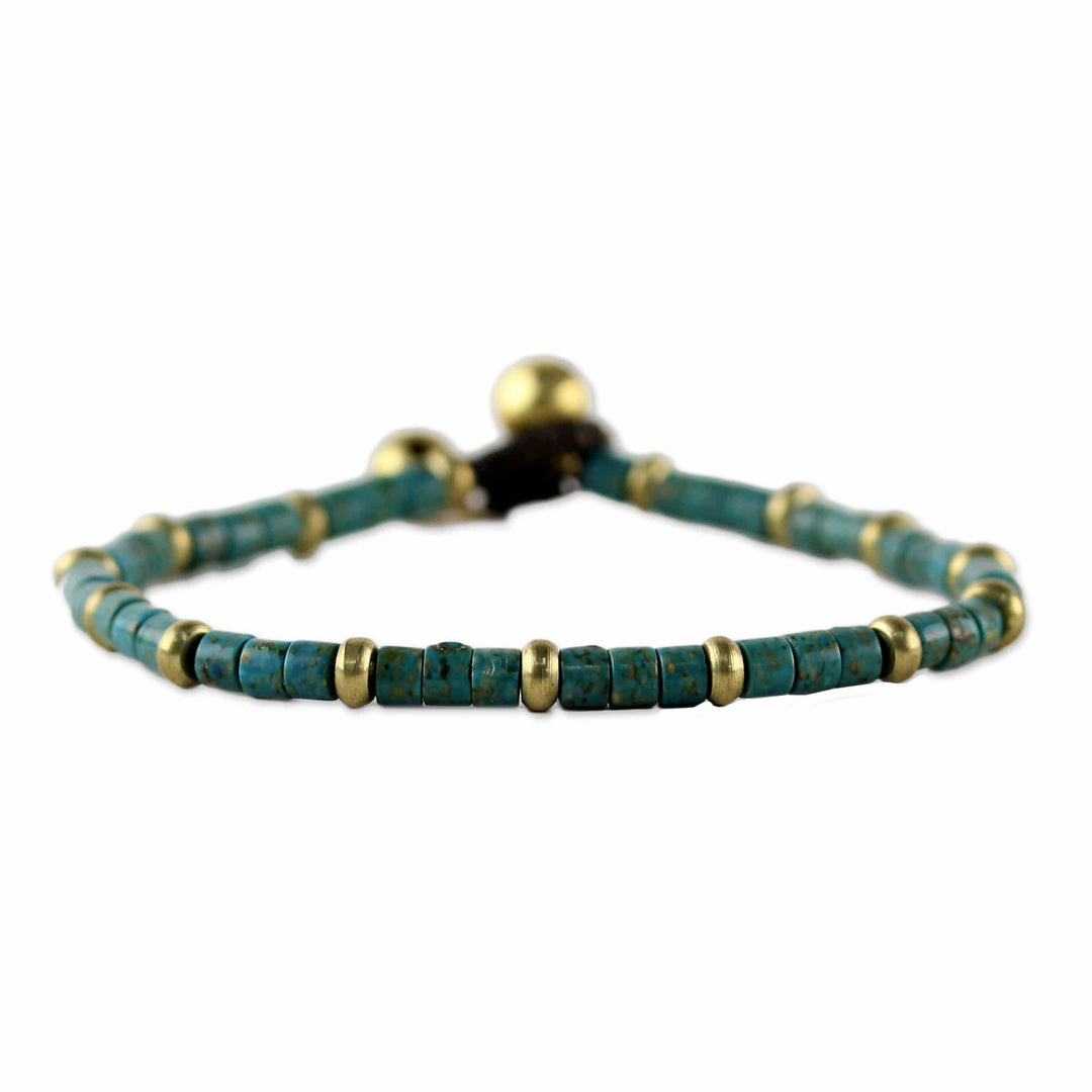 Brass and Reconstituted Turquoise Thai Beaded Bracelet - Temple of Love