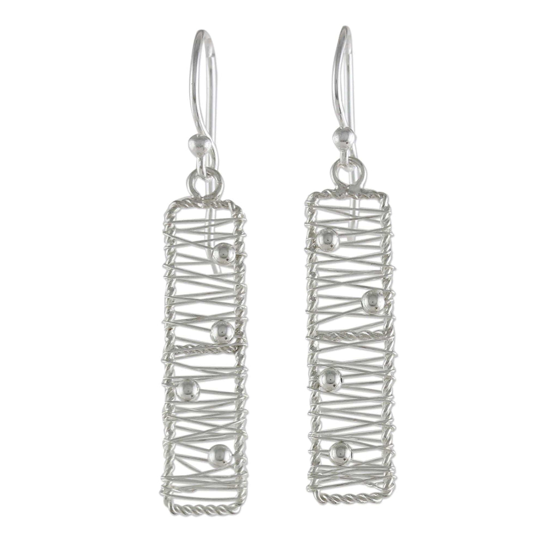 Sterling Silver Rectangular Wire Dangle Earrings - Chiang Mai River