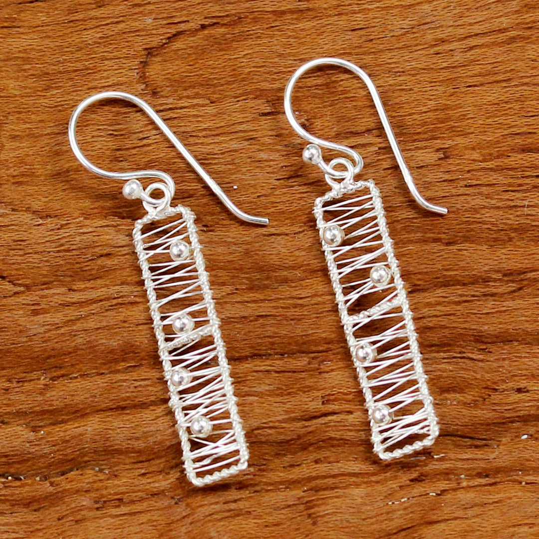 Sterling Silver Rectangular Wire Dangle Earrings - Chiang Mai River