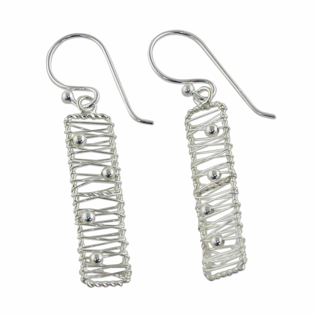 Sterling Silver Rectangular Wire Dangle Earrings - Chiang Mai River