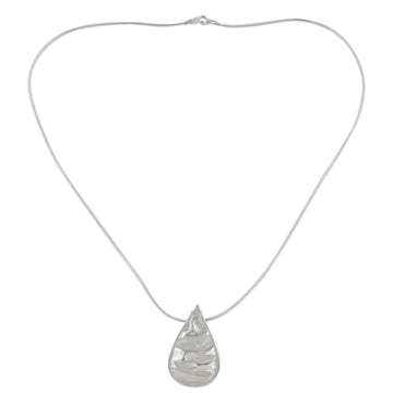 Sterling Silver Modern Teardrop Pendant Necklace - Crinkled Drop