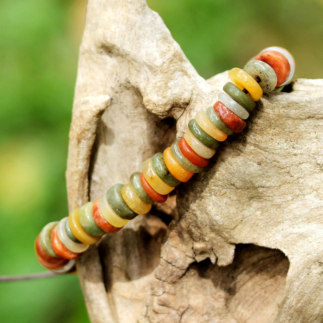 Beaded Jade and Quartz Bracelet on Cotton Cords - Seasonal Effects