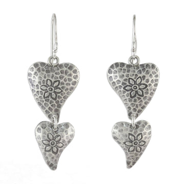 Floral Heart-Shaped Sterling Silver Earrings - Flowering Love