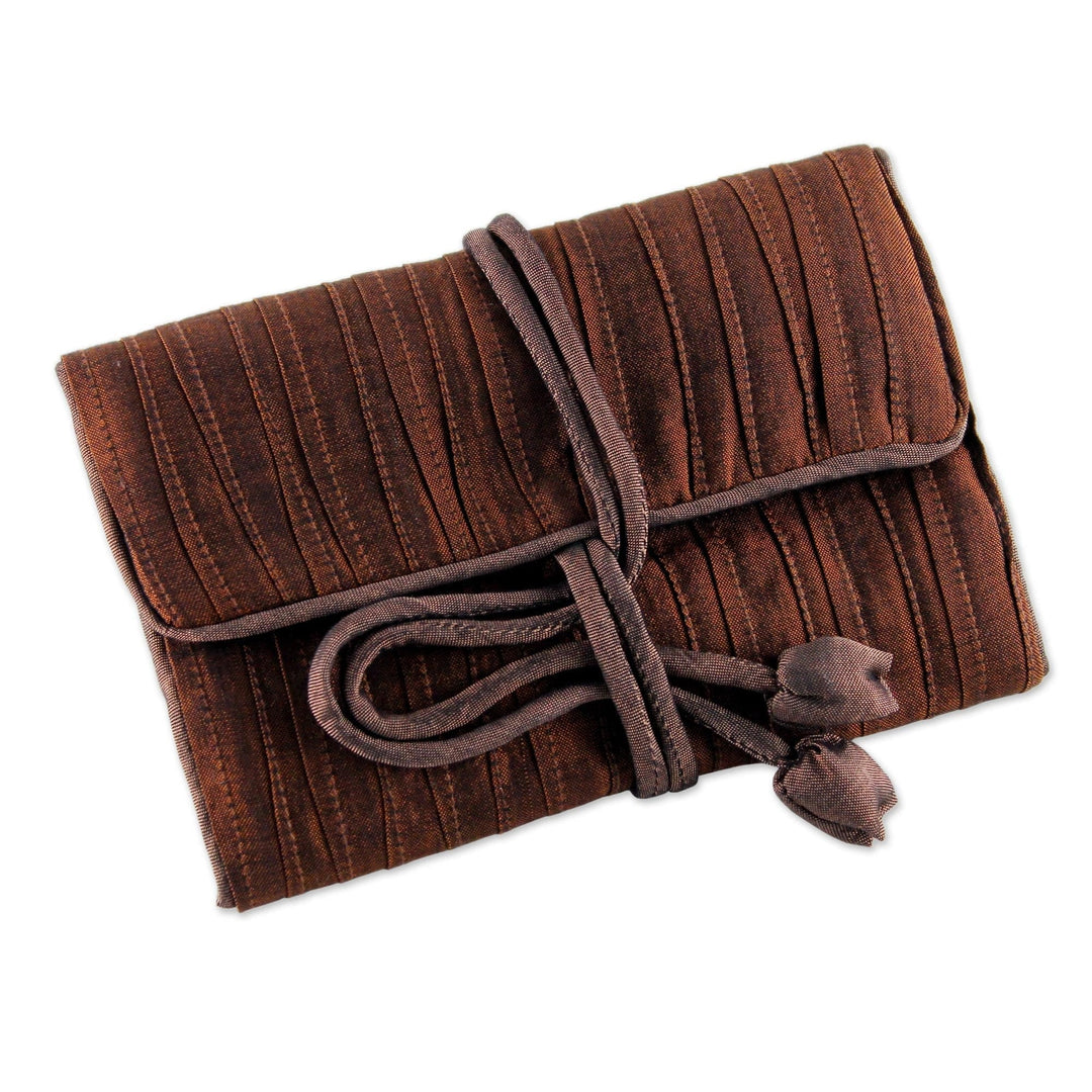 Hand Woven Silk and Rayon Blend Thai Jewelry Roll in Russet - Enchanted Journey in Russet