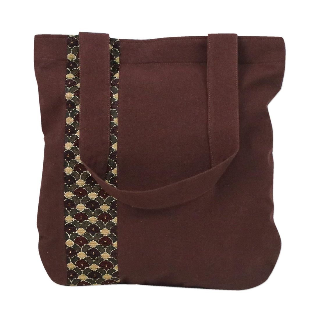 Deep Brown Cotton Tote Bag with Scalloped Detail - River Paradise