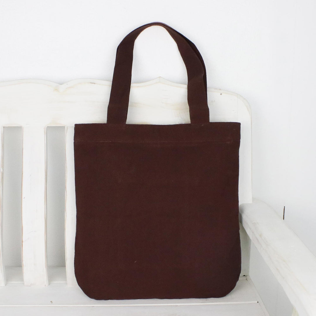 Deep Brown Cotton Tote Bag with Scalloped Detail - River Paradise