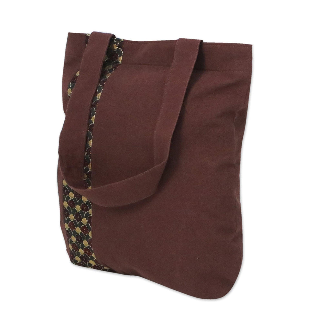Deep Brown Cotton Tote Bag with Scalloped Detail - River Paradise