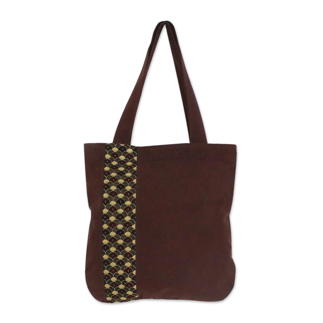 Deep Brown Cotton Tote Bag with Scalloped Detail - River Paradise