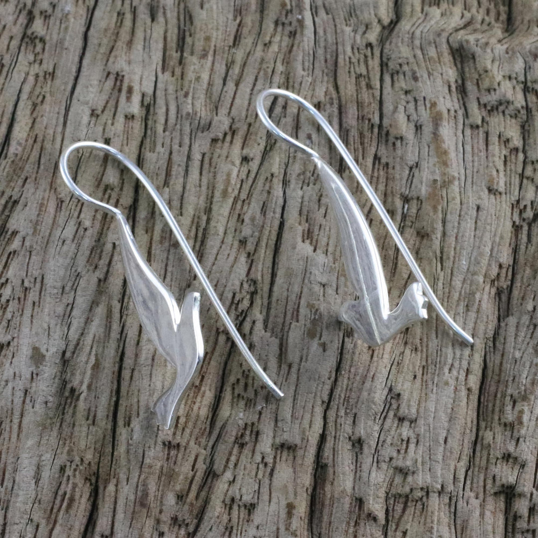 Sterling Silver Shining Dove Drop Earrings from Thailand - Friendly Doves