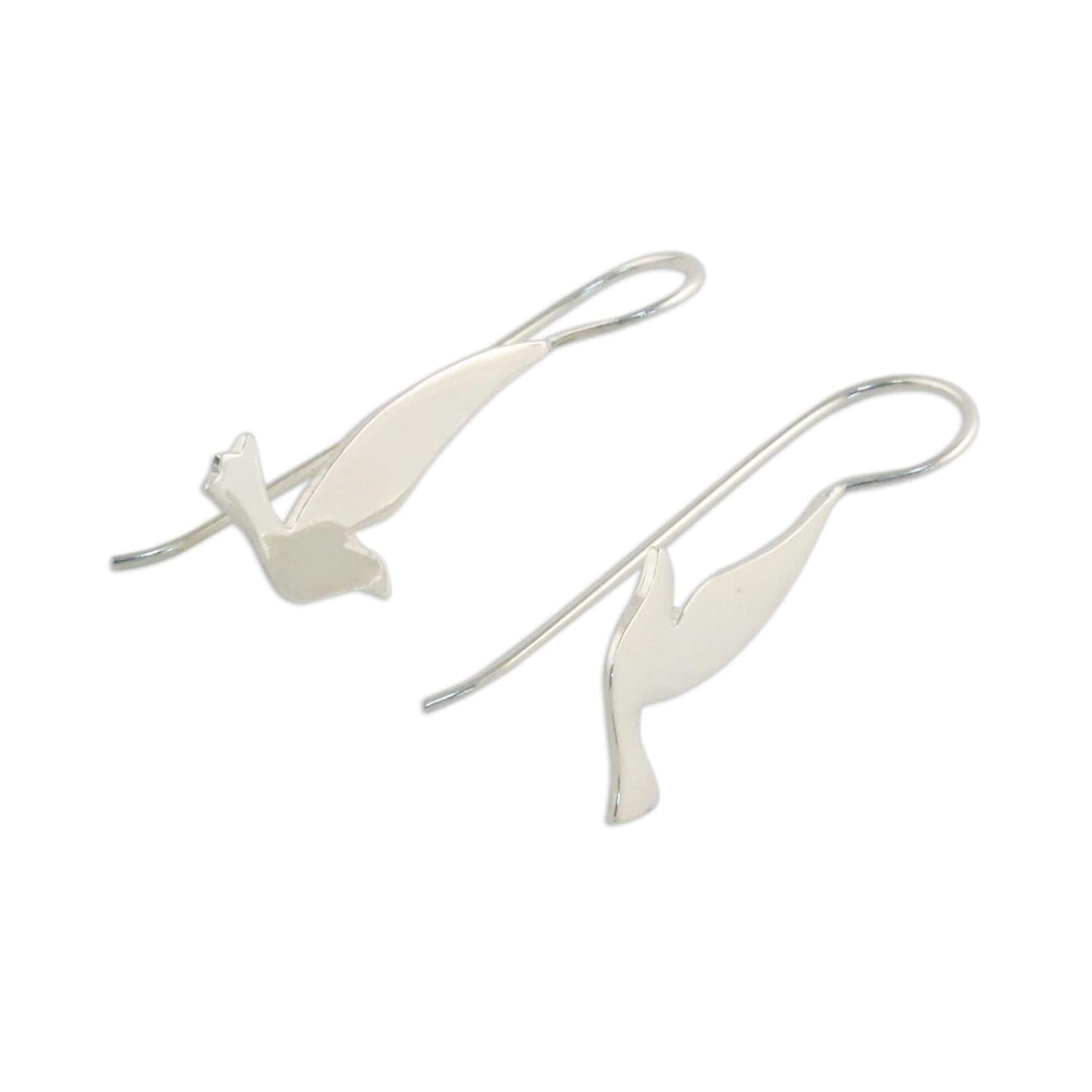 Sterling Silver Shining Dove Drop Earrings from Thailand - Friendly Doves