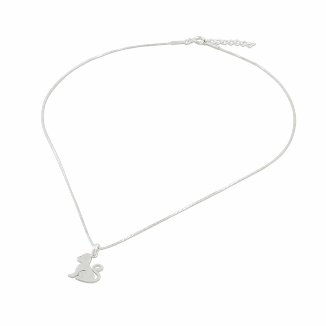 Brushed Sterling Silver Cat Pendant Necklace - Waiting for Love