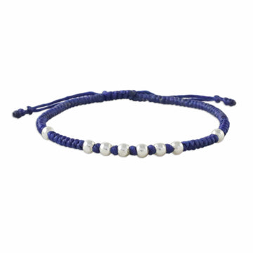 Ultramarine Cord Bracelet with 950 Silver Beads - Hill Tribe Ultramarine