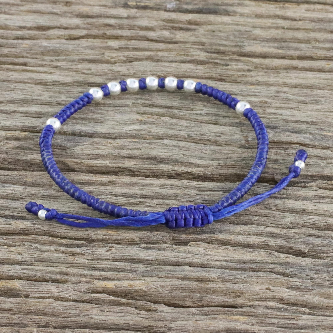 Ultramarine Cord Bracelet with 950 Silver Beads - Hill Tribe Ultramarine