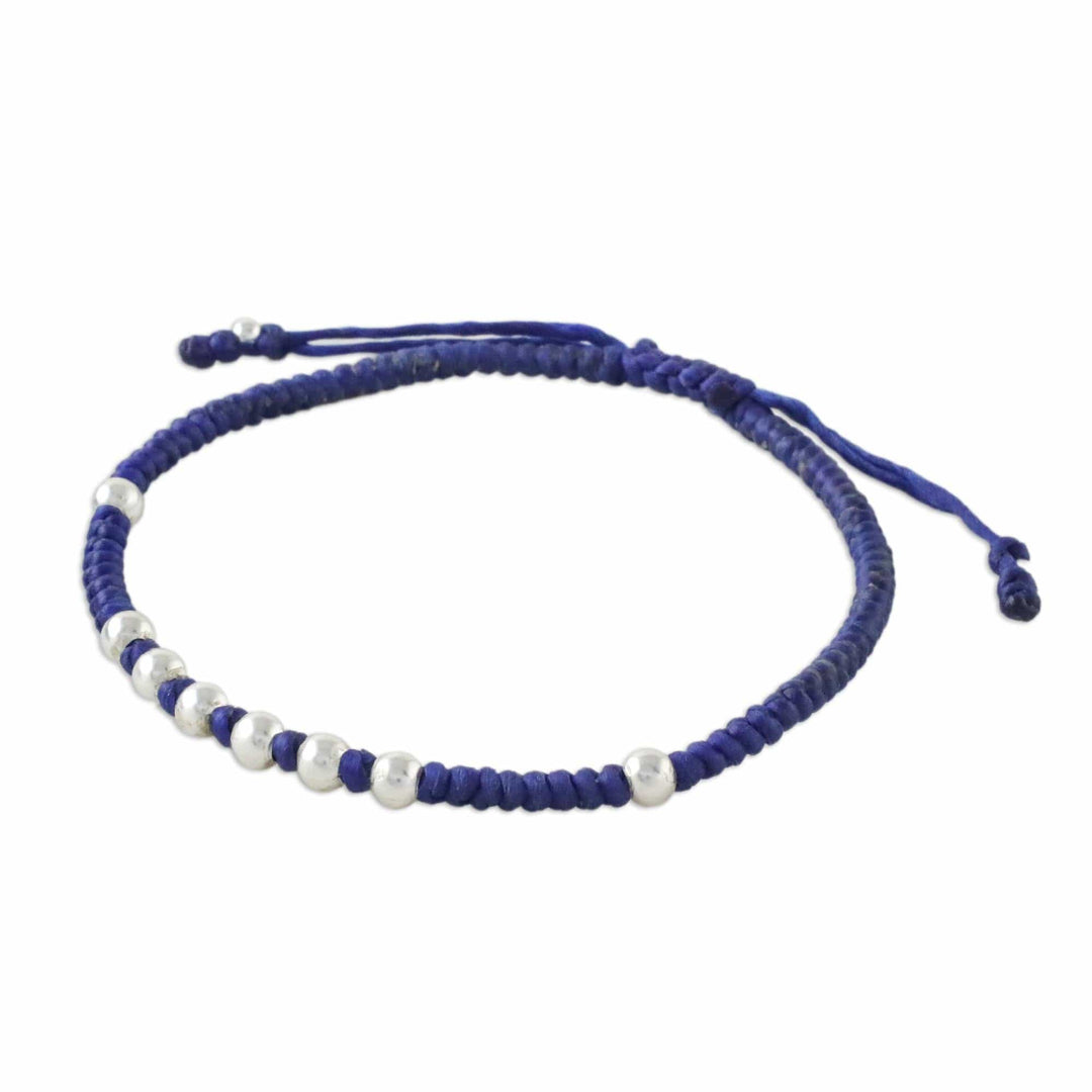 Ultramarine Cord Bracelet with 950 Silver Beads - Hill Tribe Ultramarine