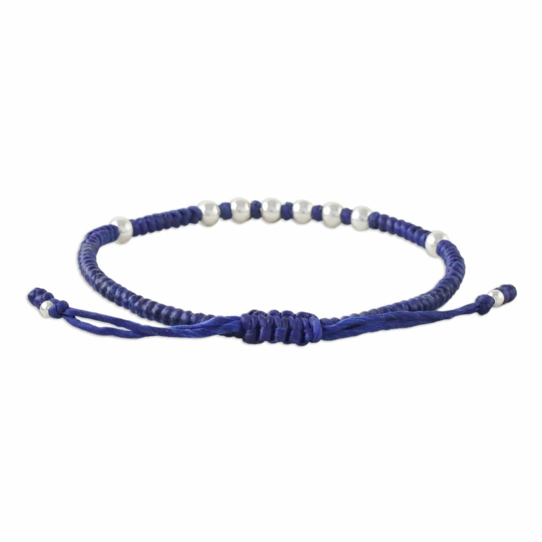 Ultramarine Cord Bracelet with 950 Silver Beads - Hill Tribe Ultramarine