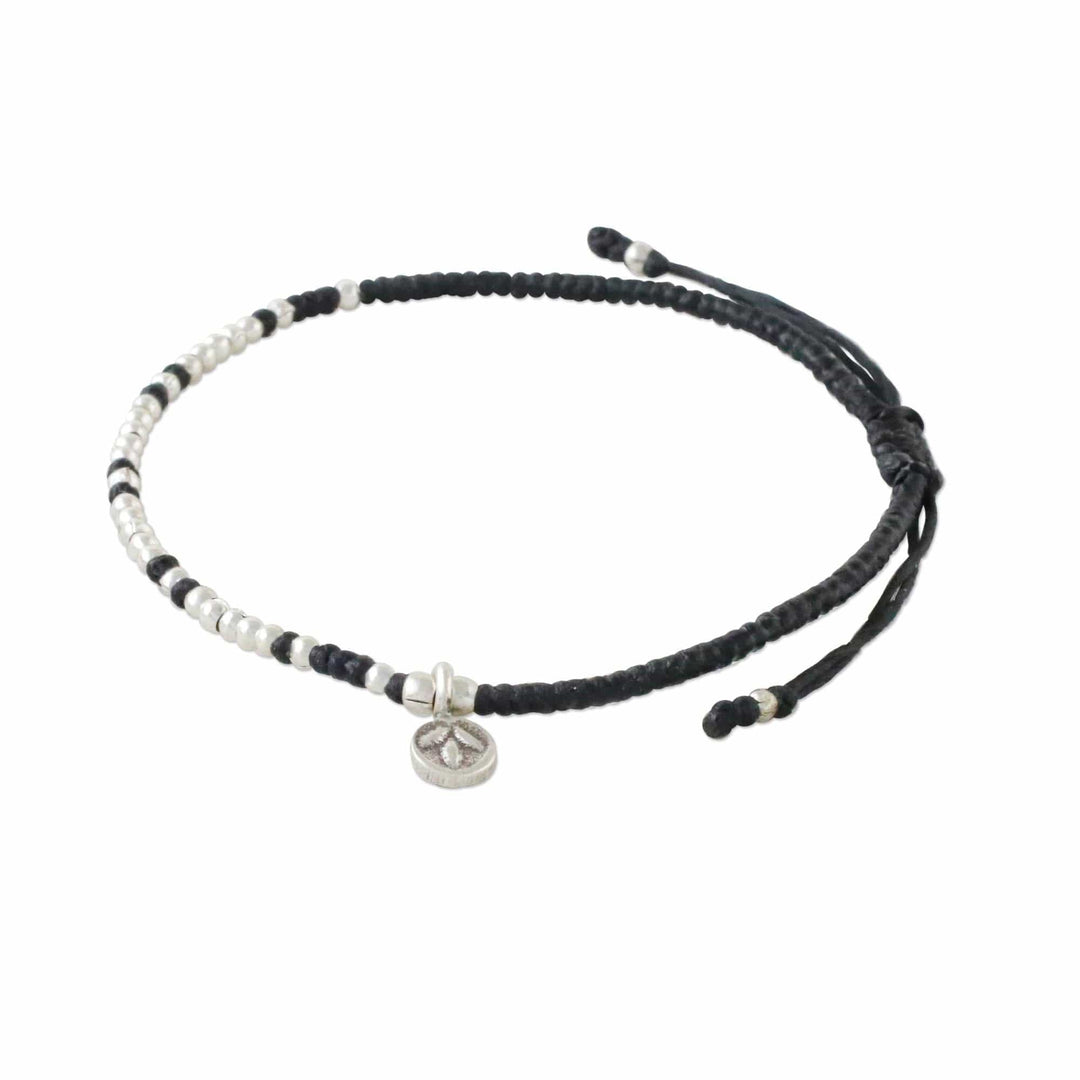 Bohemian Black Cord and 950 Silver Beaded Bracelet - Bohemian Life in Black