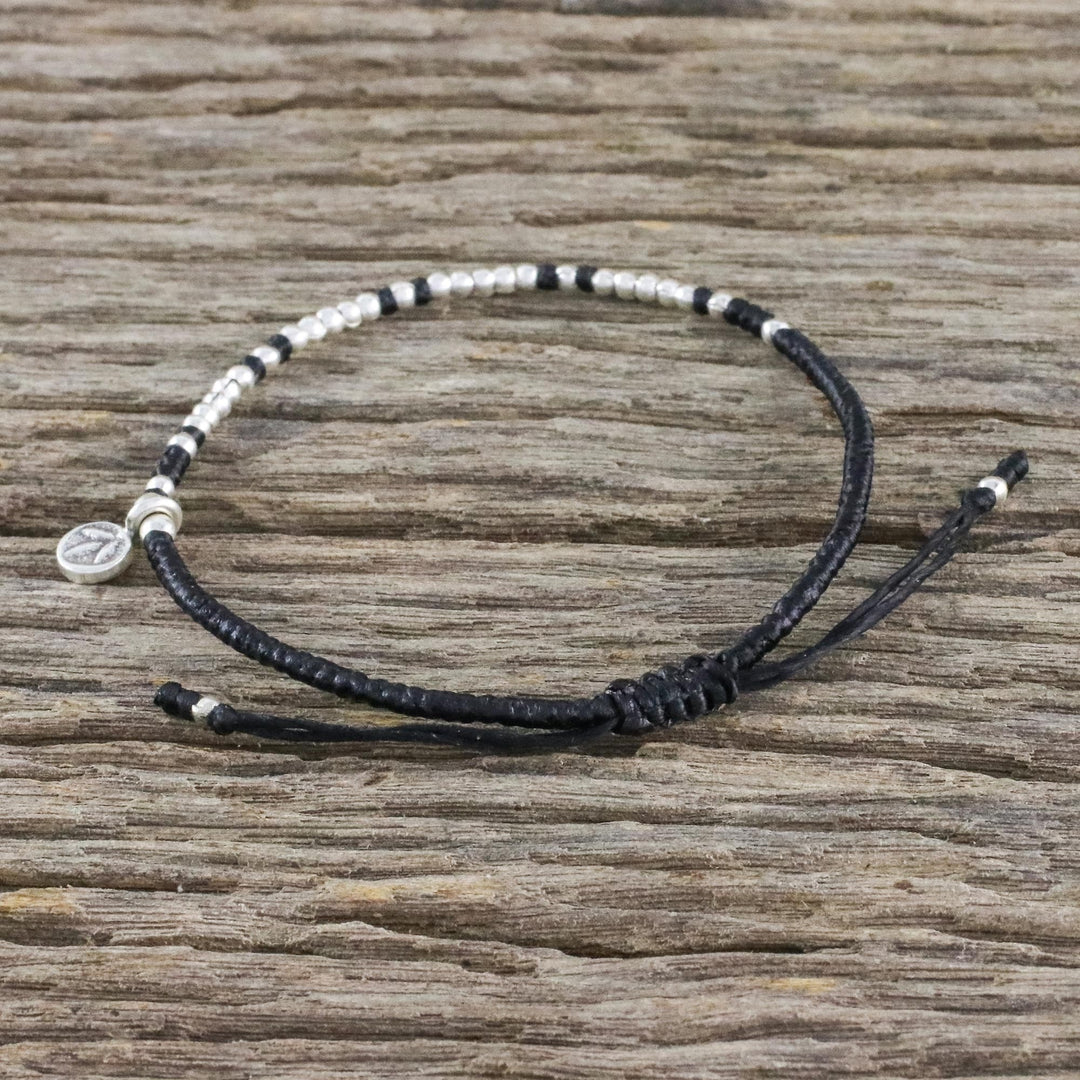 Bohemian Black Cord and 950 Silver Beaded Bracelet - Bohemian Life in Black