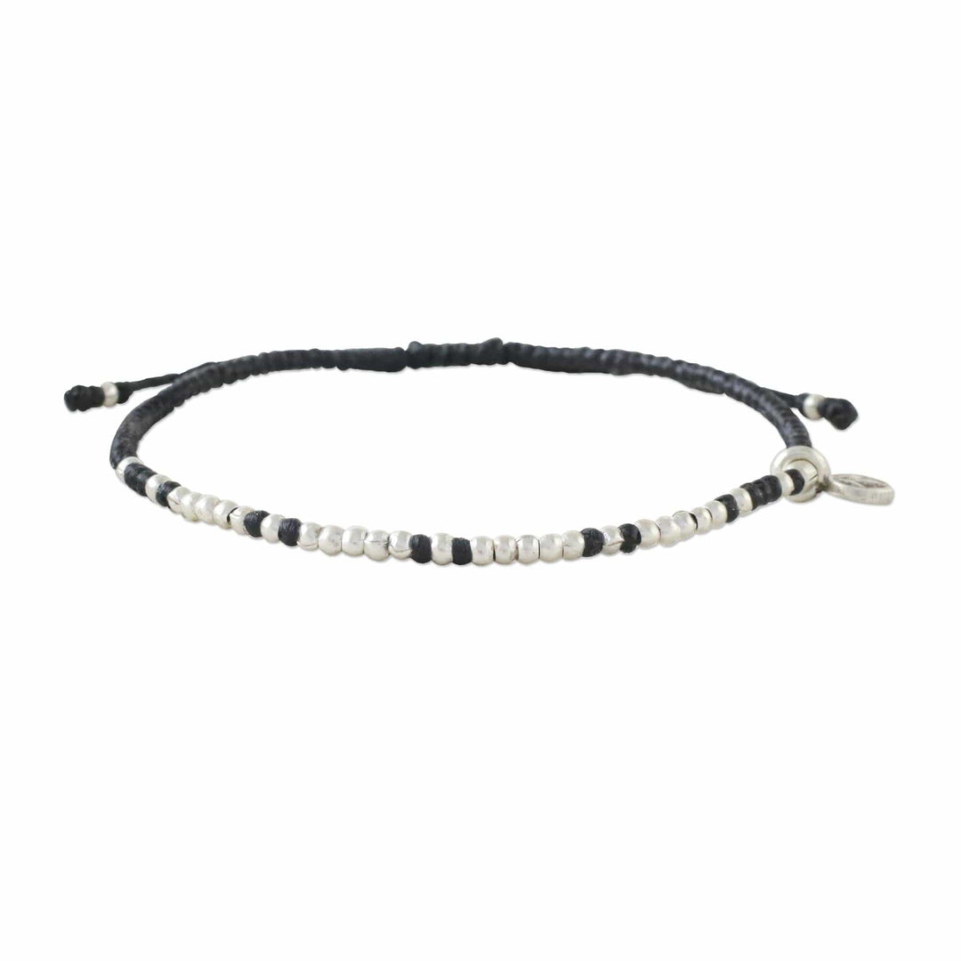 Bohemian Black Cord and 950 Silver Beaded Bracelet - Bohemian Life in Black