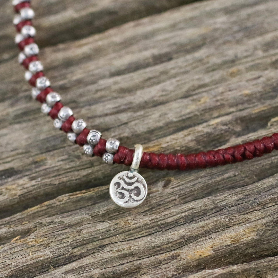 Hand Crafted Cord Bracelet in Red with 950 Silver - Bohemian Life in Crimson
