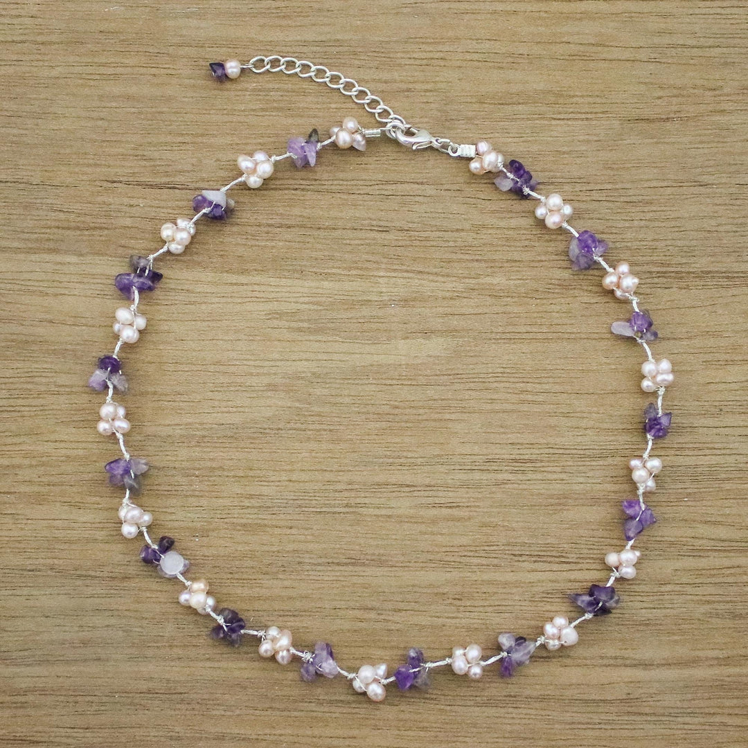 Artisan Crafted Amethyst and Pink Cultured Pearl Necklace - Chiang Mai Spring