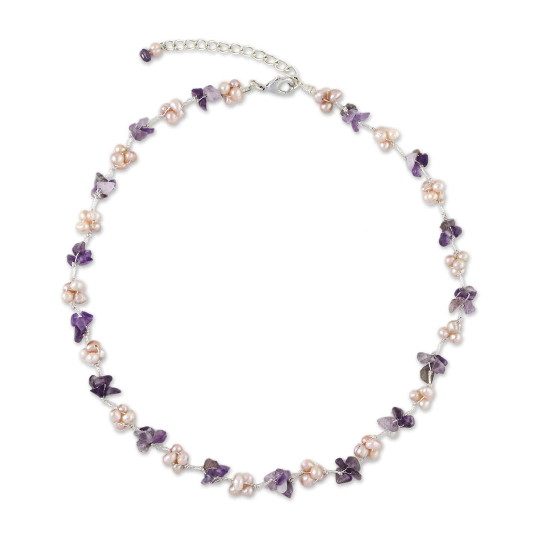 Artisan Crafted Amethyst and Pink Cultured Pearl Necklace - Chiang Mai Spring