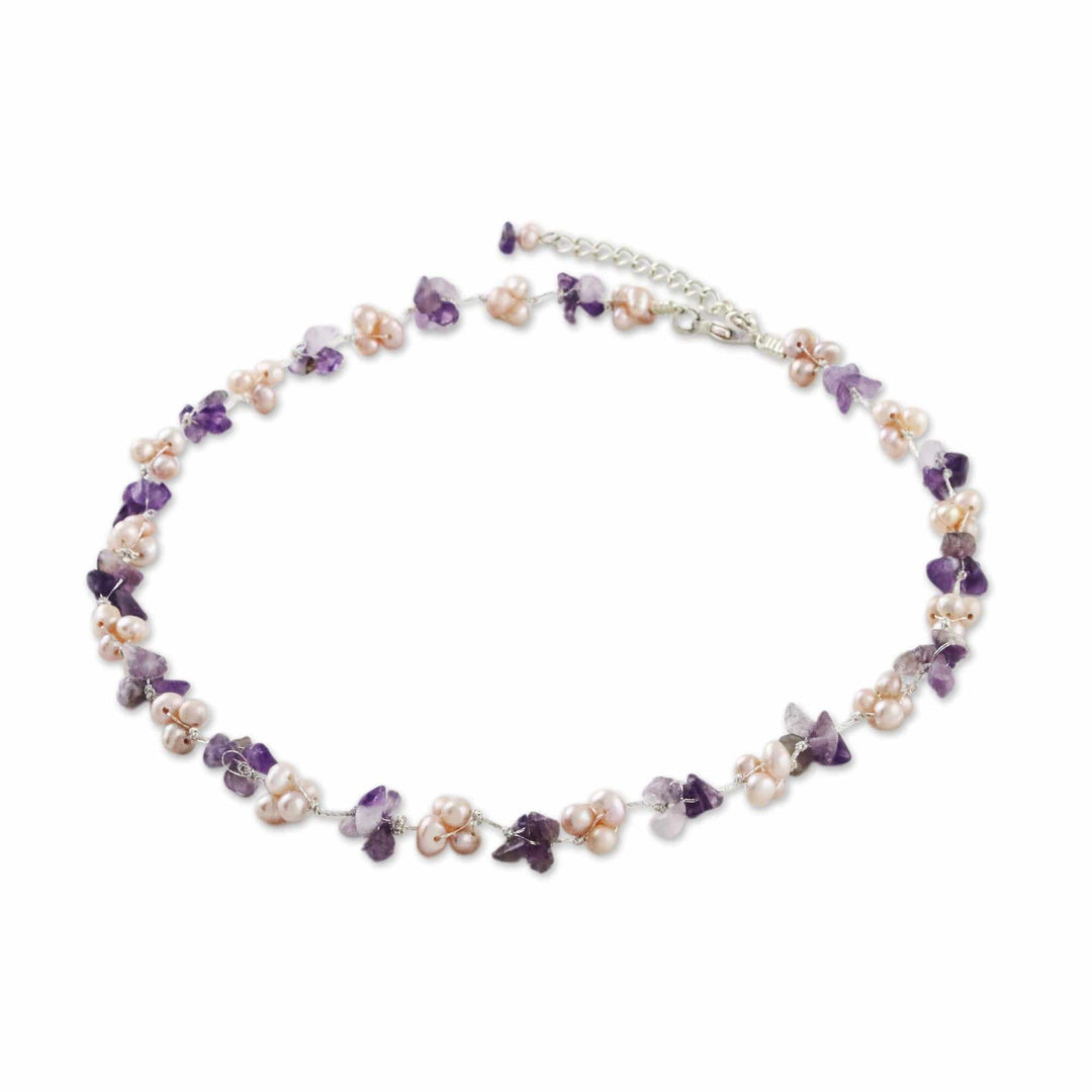 Artisan Crafted Amethyst and Pink Cultured Pearl Necklace - Chiang Mai Spring