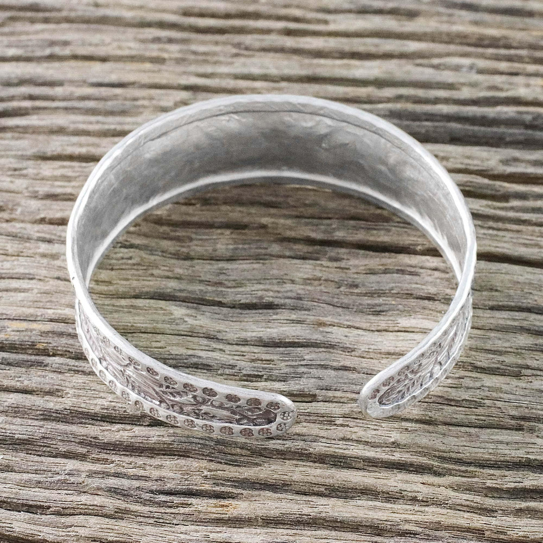 Handmade 925 Sterling Silver Floral Cuff Bracelet Thailand - New Bloom