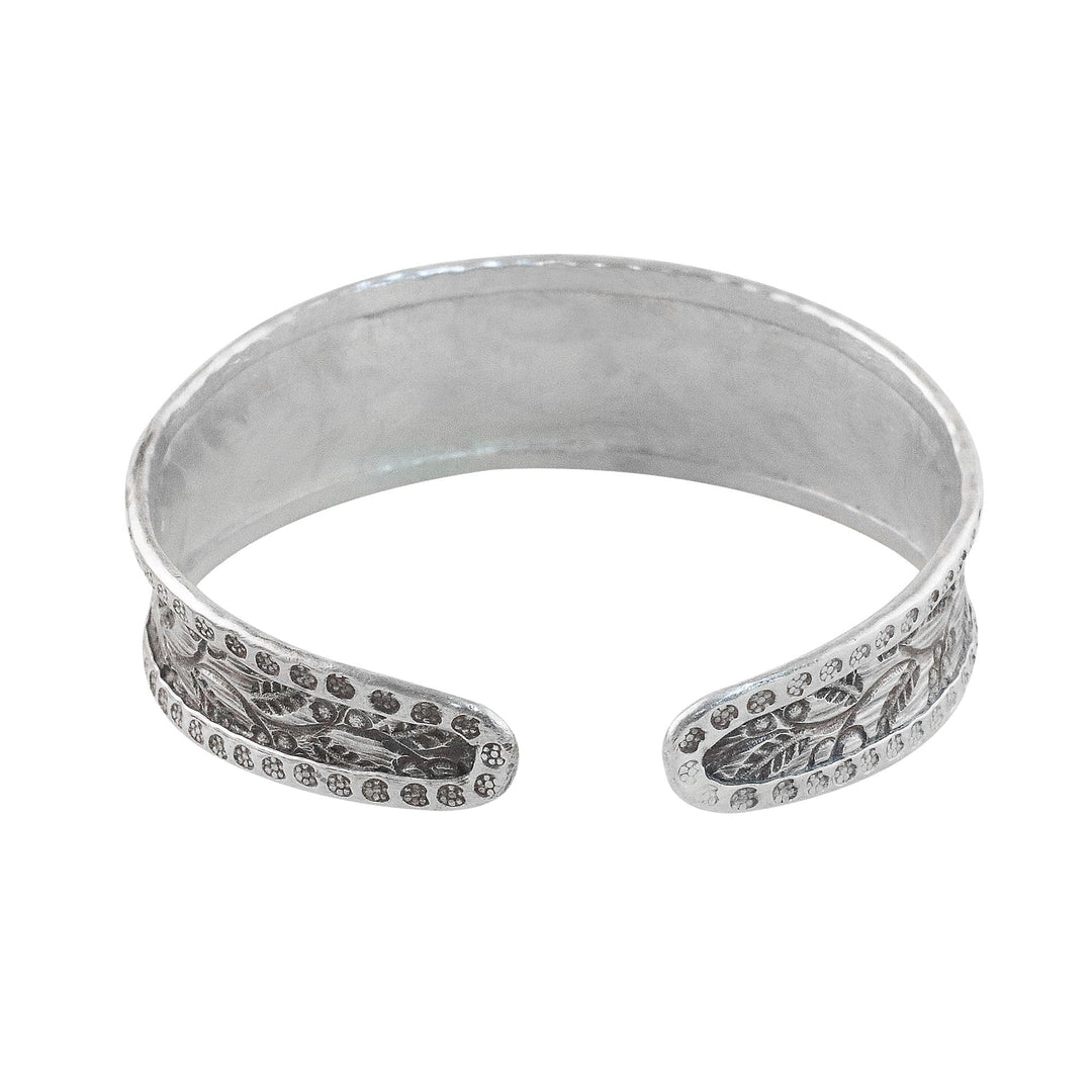 Handmade 925 Sterling Silver Floral Cuff Bracelet Thailand - New Bloom