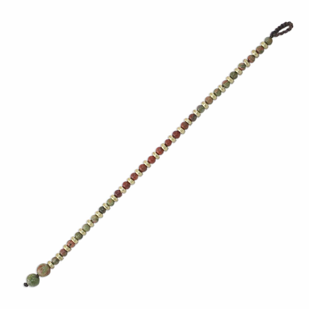 Unakite Red Jasper Brass Beaded Adjustable Bracelet - Mystic Field