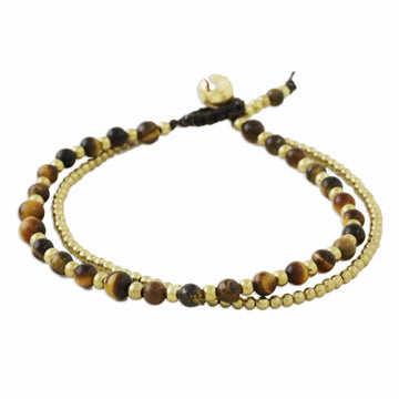 Tiger's Eye Brass Beaded Bracelet with Loop Closure - Valley of Amber