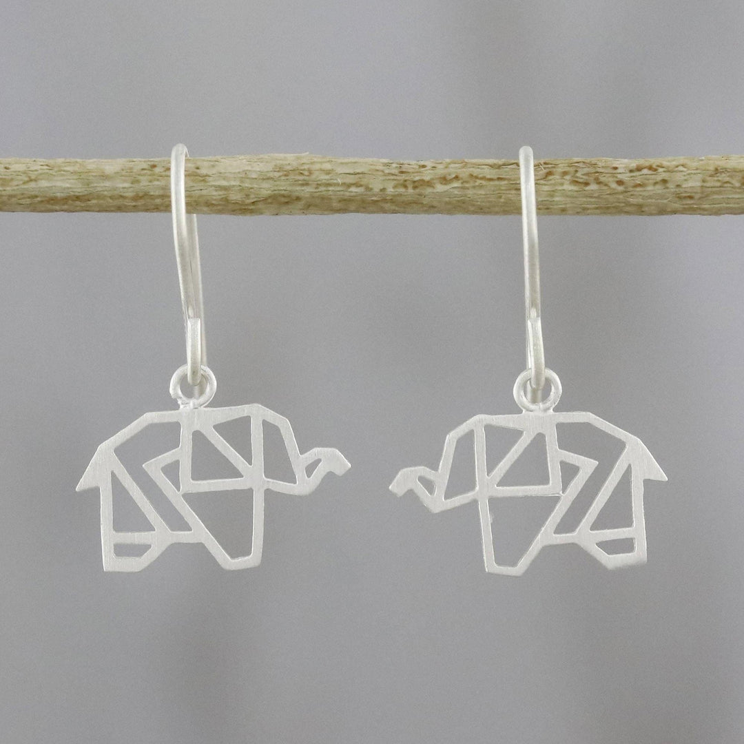 Sterling Silver Elephant Dangle Earrings - Elephant Origami