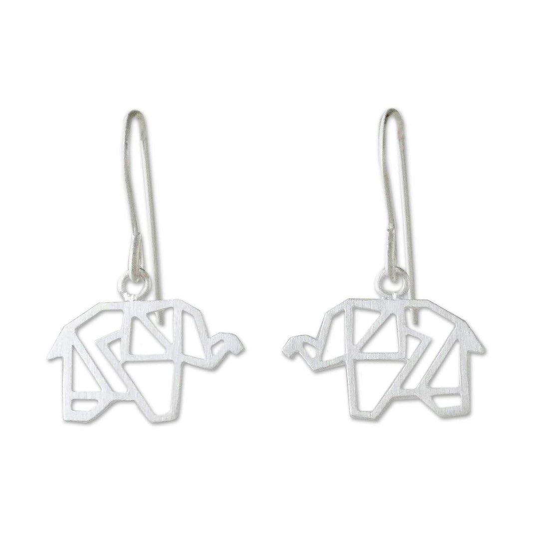 Sterling Silver Elephant Dangle Earrings - Elephant Origami