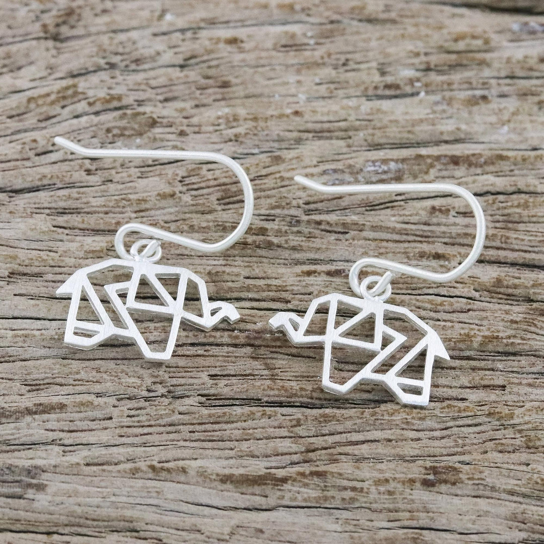 Sterling Silver Elephant Dangle Earrings - Elephant Origami