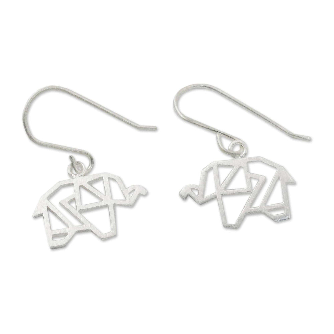 Sterling Silver Elephant Dangle Earrings - Elephant Origami