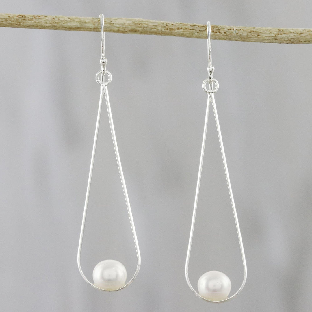 Cultured Pearl and Silver Dangle Earrings - White Elegance
