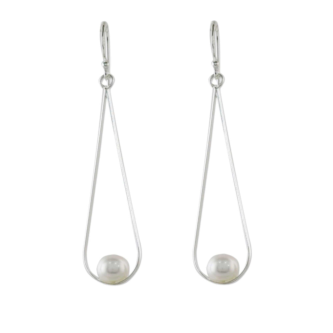 Cultured Pearl and Silver Dangle Earrings - White Elegance