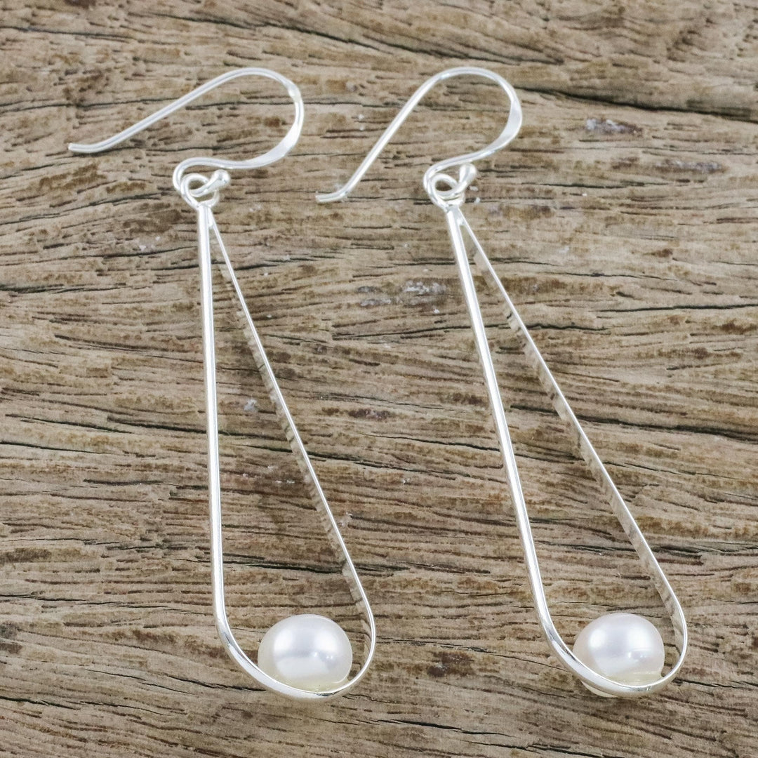 Cultured Pearl and Silver Dangle Earrings - White Elegance