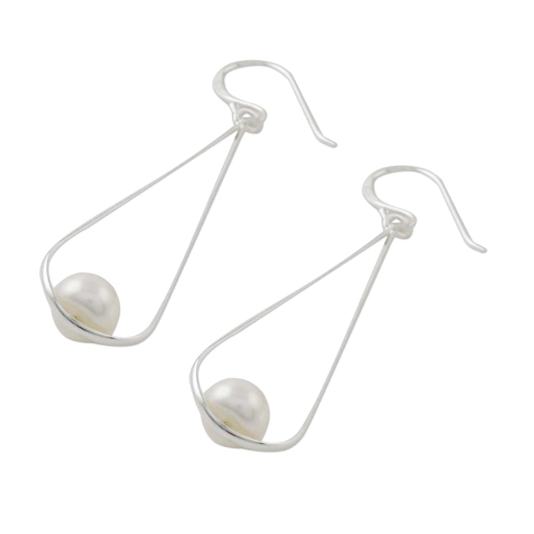 Cultured Pearl and Silver Dangle Earrings - White Elegance