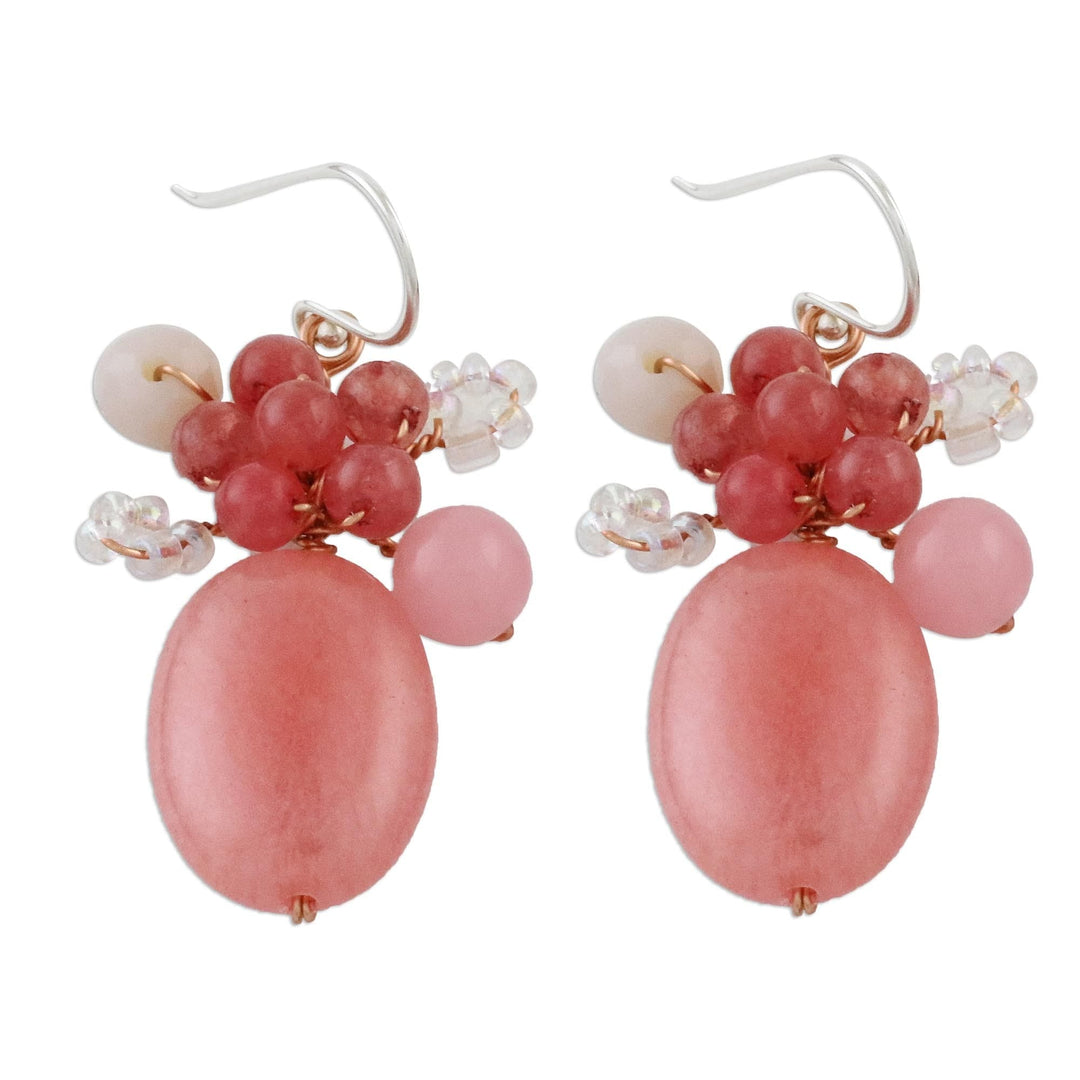Handmade Pink Quartz Beaded Dangle Earrings from Thailand - Blossom Blush
