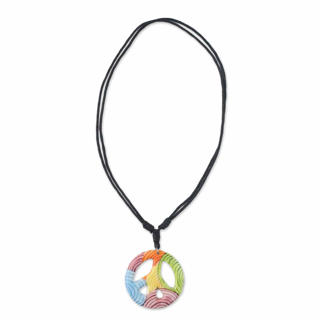 Thai Handcrafted Ceramic Peace Sign Pendant Necklace - Colorful Peace